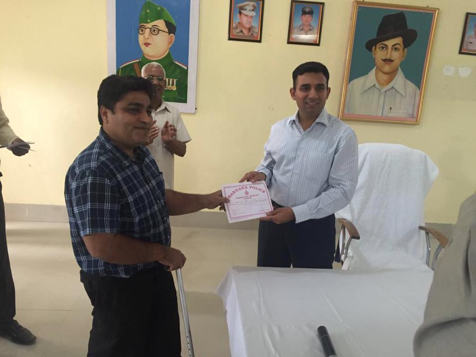 Recognitions received by Our Director Sunil Arora from Shashank Anand  S.P., Jind